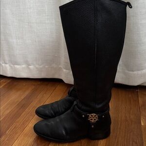 Tory Burch Black Pebbled Leather Equestrian Riding Tall Boots 7M